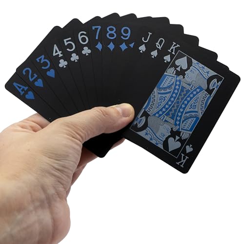 PLAYZOCO Baraja de poker de plástico resistente al agua, Baraja de poker PVC de alta calidad, Cartas de poker impermeables, Baraja de poker profesional de plástico, Azul