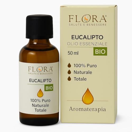 FLORA Olio Essenziale Eucalipto BIO‑CODEX 50 ml – 100 % Puro da Eucalyptus globulus, Chemotipo 1,8‑Cineolo, Fragranza Balsamica Rinfrescante, Uso Alimentare, Diffusore, Spray Fai‑da‑Te & Cosmesi DIY