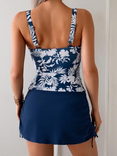 Image of B2prity Tankini Swimsuit for Women Slimming Tummy Control Two Piece Bathing Suit Drawstring Swimwear Tank Top with Skirt
