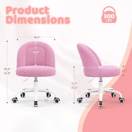 Image of DurayLoly Vanity Chair Armless Cute Desk Chair with Wheels Soft Teddy Fleece Swivel Task Chair Adjustable Height & Silent Casters Ideal for Vanity Table, Bedroom & Dorm Lilac Purple