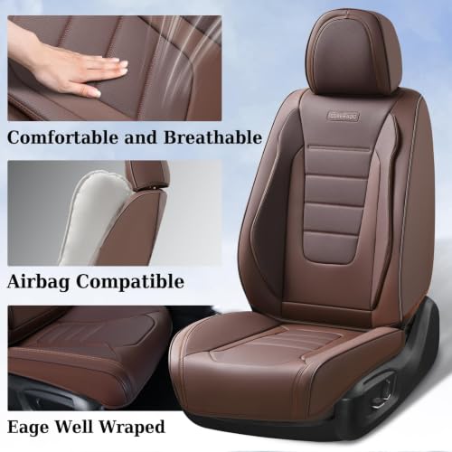 Image of Coverado Car Seat Covers Front, Seat Covers for Cars, Waterproof 2-Pack Car Seat Cushions, Leather Carseat Seat Protectors, Universal Seat Covers Fit for Most Sedans SUV Pick-up Trucks(Brown)