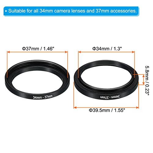 PATIKIL 34mm-37mm Metal Step Up Ring, Camera Lens Filter Adapter Ring Aluminum Filter Adapter Ring for Camera Lenses Hood Black - Image 2