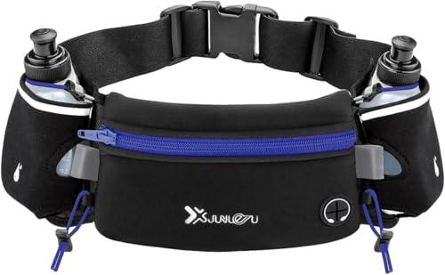 ランニングポーチ SpyFlyLie 水ボトル(2 x 175ML)付属品 ペットボトル スマホ 揺れない軽量 水筒 ウエストポーチ ウォーキング 調節可能なスポーツウエストポッチ 薄型 おしゃれ レディース メンズ ランエアー通気性良好(ブルー) (ブル