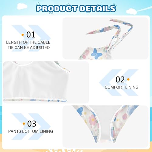 KLL Butterflies on White Pink Girls' 2 Piece Bikini Sets Quick-Dry Swimsuits Swimming Suits Adjustable Strap4