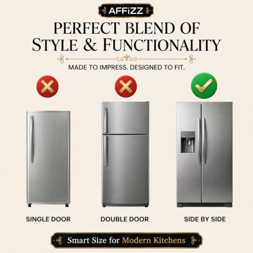 Image of Premium Decorative Fridge Cover Top with Tassel Lace for Double Door Refrigerator - Waterproof, Dustproof & Washable Polyester Fridge Cover with 6 Side Pockets for Kitchen (Dark Grey)