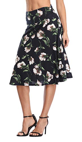 Image of Urban CoCo Women's Ruched High Waist Knee Length Jersey A-Line Stretchy Flared Casual Skirt