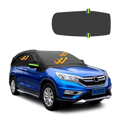 JAOUI 210D Autoabdeckung Wasserdicht Outdoor Halbgarage für Auto SUV, Allwetterschutz Autoplane Abdeckplane Auto Winter Sommer, UV-Schutz Staubdicht Schneefest Autogarage Abdeckung