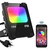 Led Flood Light 100W Equivalent, Outdoor Color Changing Led Stage Landscape Lighting, RGB Smart Floodlights 2700K & 16 Million Colors&Timing& Music Sync, IP66 Waterproof US 3-Plug (1 Pack)