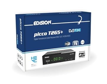 EDISION PICCO T265+ Decoder Digitale Terrestre 2024 Full HD DVBT2 H265 HEVC 10 Bit Bonus TV, FTA, USB, HDMI, SCART, Sensore IR, Supporto USB WiFi, Telecomando Universale 2in1, Main 10