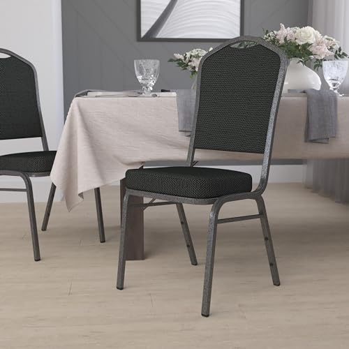 BizChair Crown Back Banquet Chair, Black Dot Fabric/Silver Vein Frame