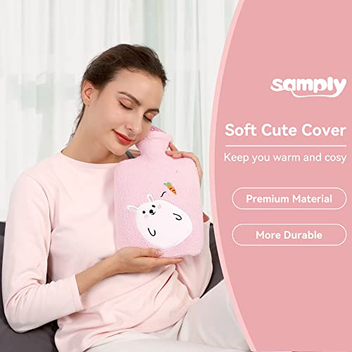 Image of Samply Transparent Hot Water Bottle- 2 Liter Water Bag with Cute Fleece Cover, Rabbit Pink
