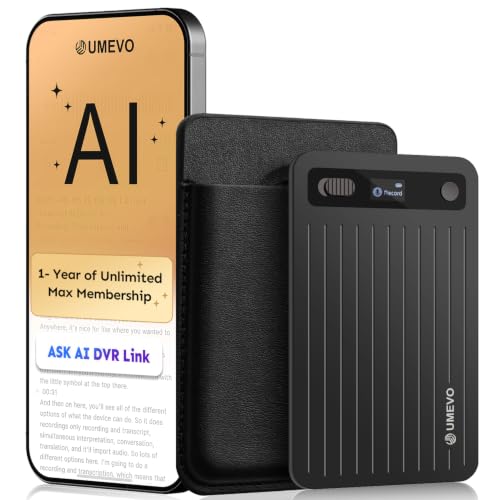 UMEVO Note Plus AI Voice Recorder : Unlimited Transcribe & Summarize AI Note Taking Device 64GB with Case App Control 140 Languages for Calls Lectures Meetings Interviews(Black)