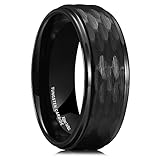 King Will Tungsten Carbide Wedding Band for Men - 8mm Black Hammered Design for Everyday Wear Comfort Fit 10.5