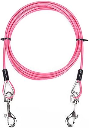 AMOFY 10ft Dog Tie Out Cable - Galvanized Steel Wire Rope with PVC Coating for Small to Medium Pets Up to 80 lbs (Pink)