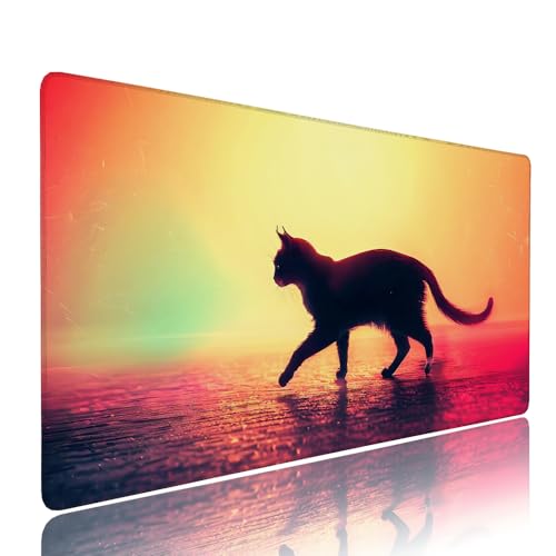 Mouse pad chat étendu grand format pour clavier et souris de bureau jaune d-609