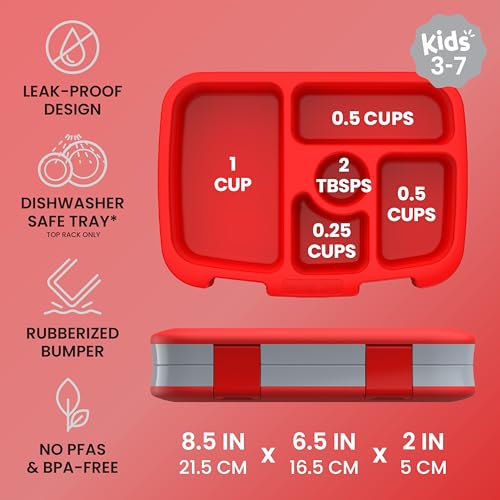 Image of Bentgo Kids Prints Leak-Proof, 5-Compartment Bento-Style Kids Lunch Box - Ideal Portion Sizes for Ages 3-7, Durable, Drop-Proof, Dishwasher Safe, & PFAS & BPA-Free Materials (Trucks)