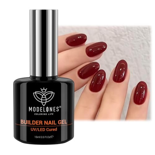 modelones Builder Nail Gel, Burgundy Red Builder 8-in-One, Red Wine