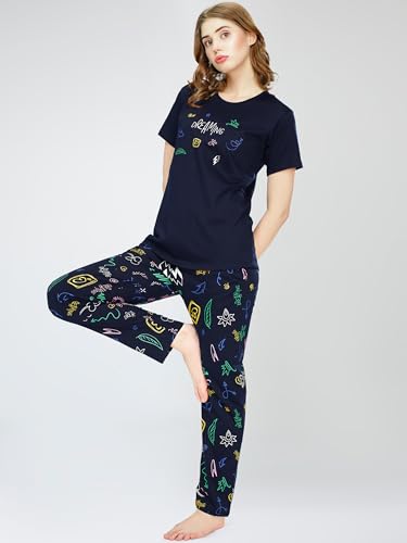 Image of ZEYO Night Suit for Women's Printed Cotton Night Dress of Top and Pajama Set 5774