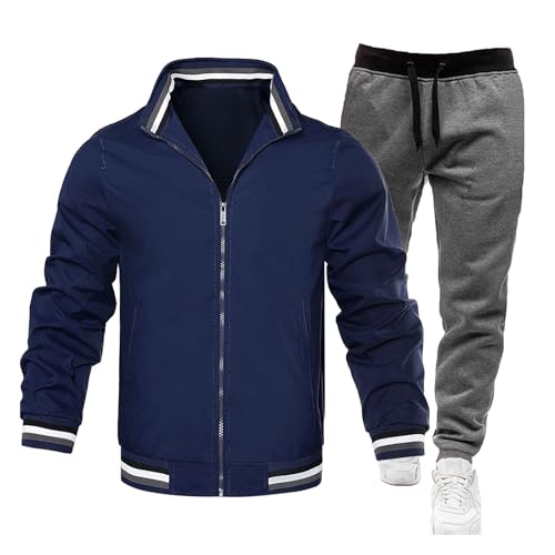 Chándal de 2 piezas para hombre con chaqueta de cremallera completa y pantalón deportivo casual