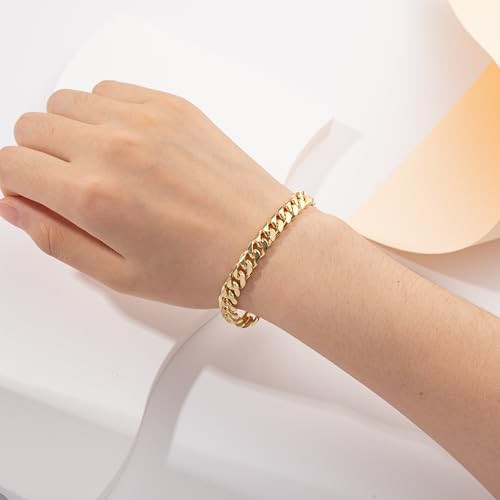 14K Gold Bracelet for Men Women, 7.5 inch Non Tarnish Golden Cuban Link Chain with 8mm Width & Lobster Claw Clasp for Him, Jewelry Gift with Box for Valentine's Day/Father's Day/Anniversary3