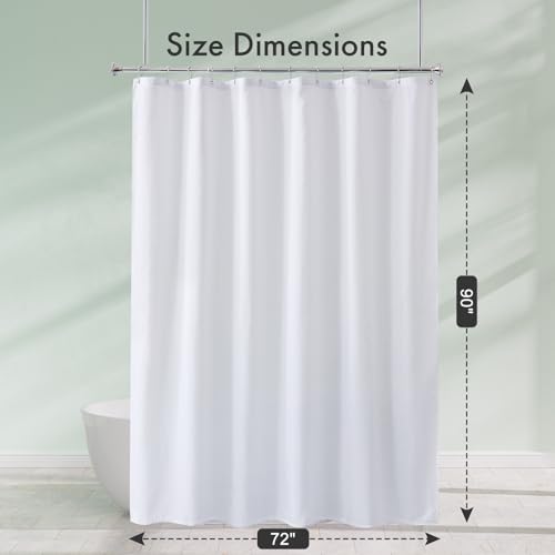 Image of Amazer Extra Long Shower Curtain Liner Washable 72x90 Inches, Tall Shower Liner Fabric with 2 Bottom Stones, Waterproof 2-in-1 Shower Curtain and Liner, 12 Grommet Holes, Hotel Quality, White