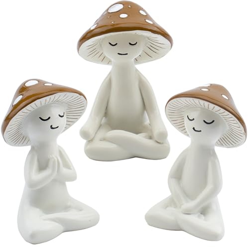 Lovin Product Meditations-Pilz Figuren - 3-teiliges Set Yoga-Pilz Statuen, Niedliche Resin Tischdekoration & Pflanzendeko f&uuml;r Schreibtisch, Wohnzimmer, B&uuml;ro, Garten, Terrasse, Hinterhof