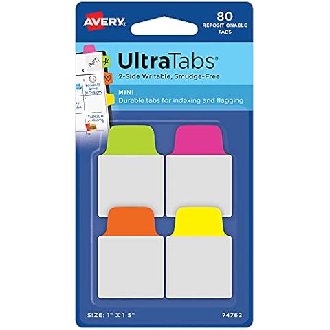 Avery Mini Ultra Tabs, Neon, Writable, Repositionable Cover