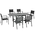 Outsunny Set da Giardino in Alluminio 7 Pezzi con Tavolo Rettangolare Allungabile e 6 Sedie da Esterno con Seduta a Rete Traspirante, Grigio