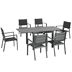 Outsunny Set da Giardino in Alluminio 7 Pezzi con Tavolo Rettangolare Allungabile e 6 Sedie da Esterno con Seduta a Rete Traspirante, Grigio