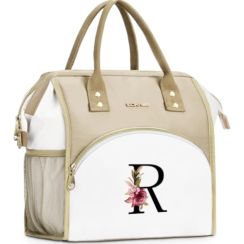 Initial Insulated Lunch Bag Women, Reusable Cooler Lunch Box, Letter R