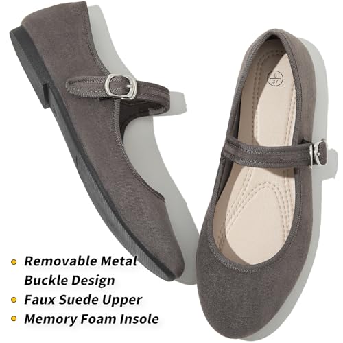 Image of BABUDOG Womens Mary Jane Flats with Strap,Faux Suede Black Flats Shoes,Flats Shoes Women Dressy Comfortable
