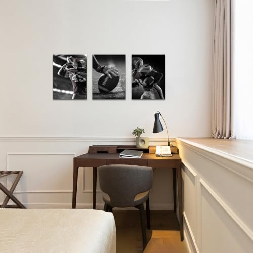 NutArtPic Framed Football Wall Art Black & White Sports Decor for Men's Bedroom, Man Cave & Office Football Pictures Decor 12''x16''x3panels by NutArtPic - Used condition - Image 2