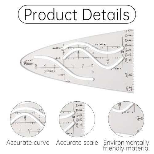 6 Stück Parabelschablone Mathe,Parabelschablone,Lineal Parabel für Anzeichenschablone,Geometrie Kinder Kreisschablone,Kurvenlineal Kurvenschablone Normalparabel,Schablone Zeichenschablone Tangem