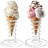 QWORK Ice Cream Cone Holder, 2 Pack 304 Stainless Steel Pizza Cone Holder for Cones, Cakes, Sushi