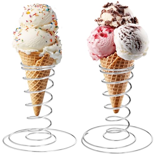QWORK Ice Cream Cone Holder, 2 Pack 304 Stainless Steel Pizza Cone Holder for Cones, Cakes, Sushi