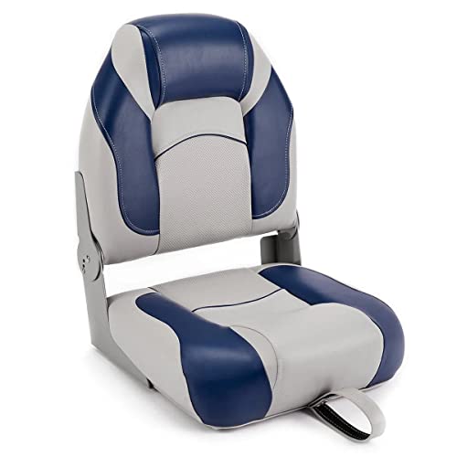 DeckMate High Back Folding Boat Seats - 2 pack - Light Gray and Blue