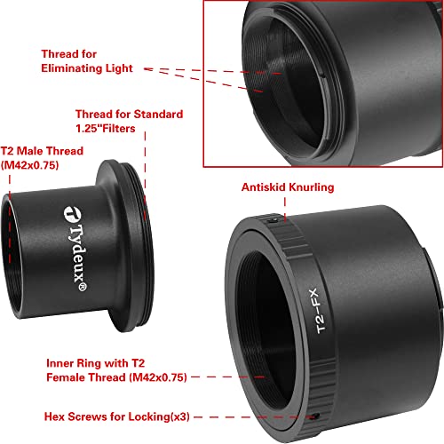 Adaptador de lente T2 a montura Fuji FX y de M42 a telescopio de 1,25 pulgadas | T-mount, rosca universal para X-T1, X-A1, X-E2, X-M1, X-E1, X-PRO1 miniatura 3