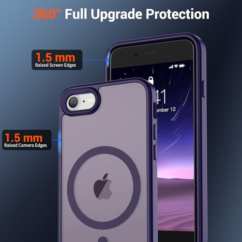 Image of SUPFINE Magnetic for iPhone SE Case 2022 (3rd) /2020 (2nd), iPhone 8 Case (Compatible with MagSafe) (Military Grade Drop Protection) Slim Translucent Matte Phone Case, Dark Purple