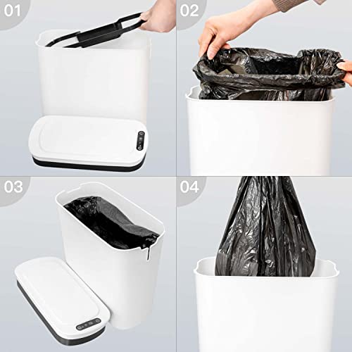 Bathroom Trash Can With Lid, 3 Gallon Automatic Motion Sensor Small Garbage Can, Touchless Waterproof Slim Plastic Narrow Trash Bin With Carbage Bags For Kitchen, Office, Bedroom, White #TOP6