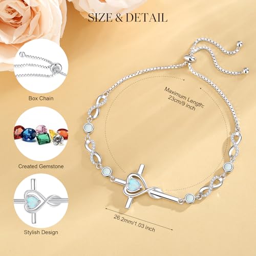 FANCIME Gift for Women Cross Bracelet 925 Sterling Silver Heart Birthstone Bracelet Fine Jewelry Birthday Gifts for Her Women2