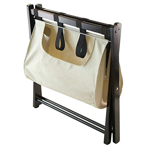 Ergode Wood Dora Luggage Rack with Basket - Espresso, Durable & Convenient Storage