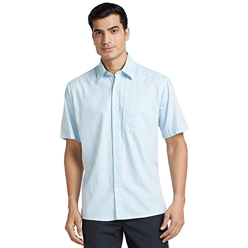 Image of Colorplus Men's Pure Cotton Solid Pattern Classic Fit Spread Collar Half Sleeve Casual Shirt