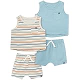 Modern Moments by Gerber Baby Boys' Sleeveless Shirt and Shorts Set, Beige Stripe/Medium Teal, 18 Months