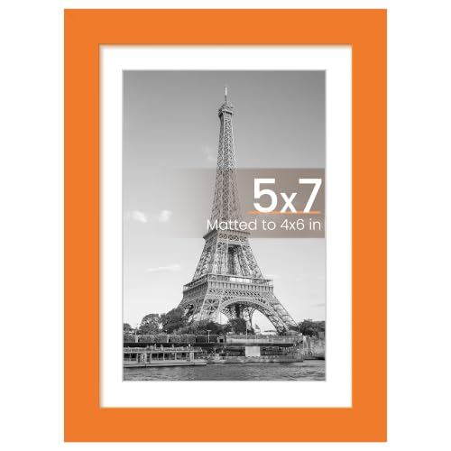 Image of upsimples 5x7 Picture Frame, Display Pictures 4x6 with Mat or 5 x 7 Without, Wall Hanging Photo Frames, Orange, 1 Pack