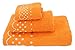 Acomoda Textil - Juego 3 Toallas de Baño 100% Algodón. Toalla Rizo con Cenefa Lunares 500 gr/m2. Pack 3 Toallas, Sábana Ducha, Lavabo y Tocador. (Naranja)