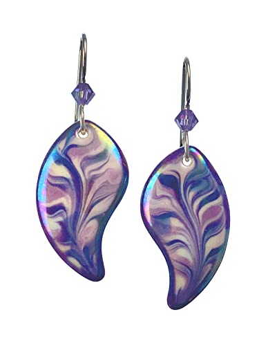 Elegant Eggplant Lilac Angel Wing Sterling Silver Dangle Earrings