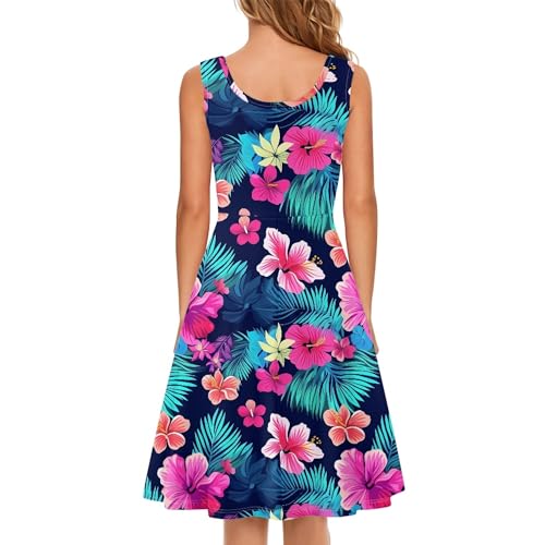 Image of TOADDITDO Women's Sleeveless O Neck Beach A-Line Party Coctail Tank Dresses Flared Sundress