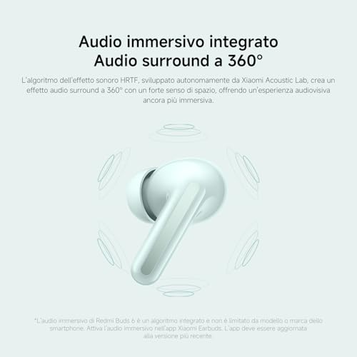 Xiaomi Redmi Buds 6, Cuffie Bluetooth, Design a doppio Driver, Cancellazione attiva del rumore, Doppio Microfono con AI integrata, Batteria a lunga durata fino a 42 ore, Comandi Touch, Nero - 8