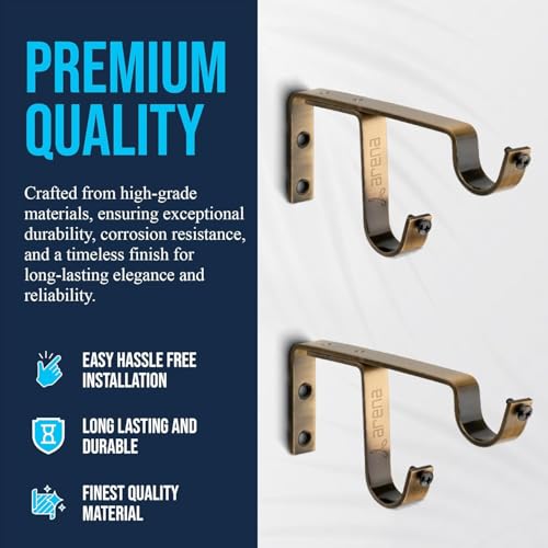 Image of Arena Curtain Rod Support Vintage Style Double Curtain Rod Holders / Window Curtain Holder with Antique Brass Finish for Curtain Accessories (CB242) (Pack of 10)