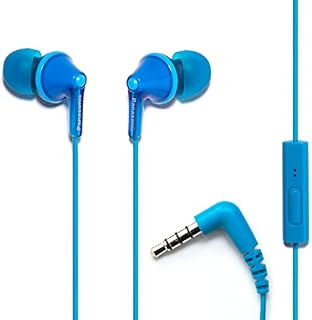 Panasonic ErgoFit Wired Earbuds, In-Ear Headphones with Microphone and Call Controller, Ergonomic Custom-Fit Earpieces (S/M/L), 3.5mm Jack for Phones and Laptops - RP-TCM125-A (Blue)